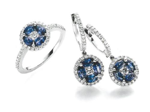 Bague et boucles d'oreilles Saphirs et brillant