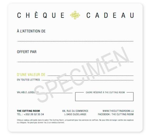 Offrez un Chèque Cadeau The Cutting Room !