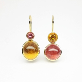 "Sunrise" boucles d'oreilles or 18kt, tourmaline et citrine.