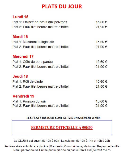 Menu de la semaine