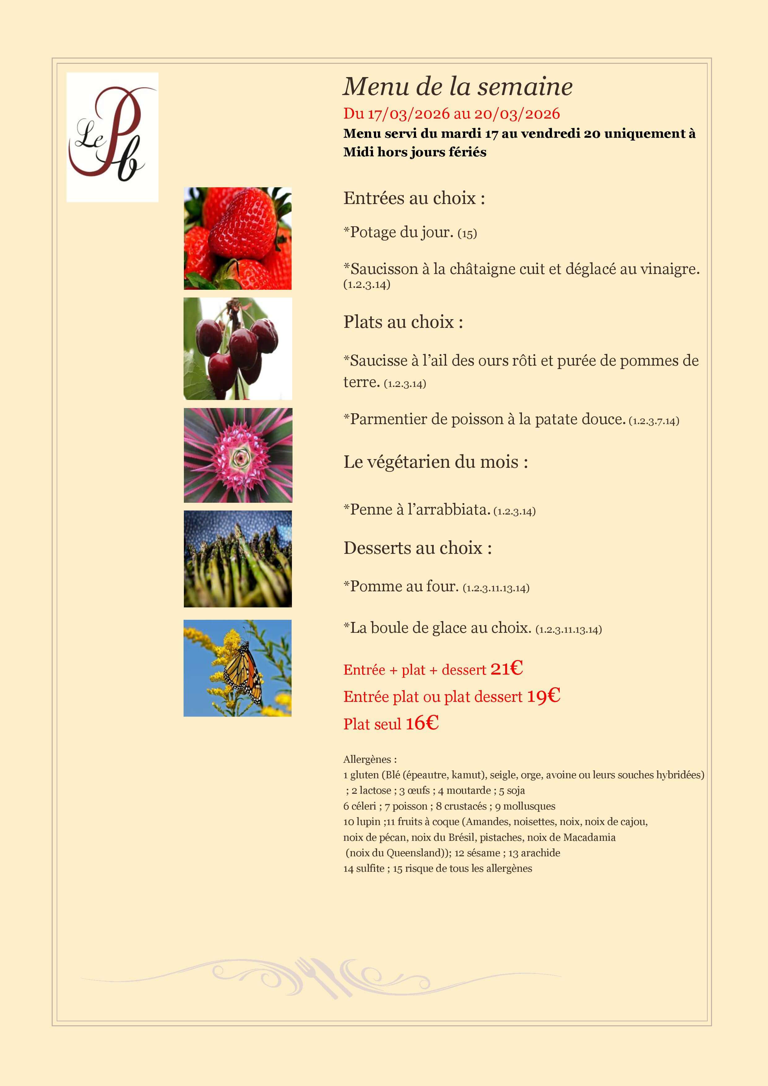 menu de la semaine du 17/03 au 20/03 