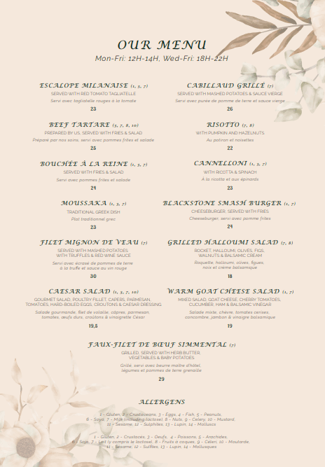 Carte - Menu