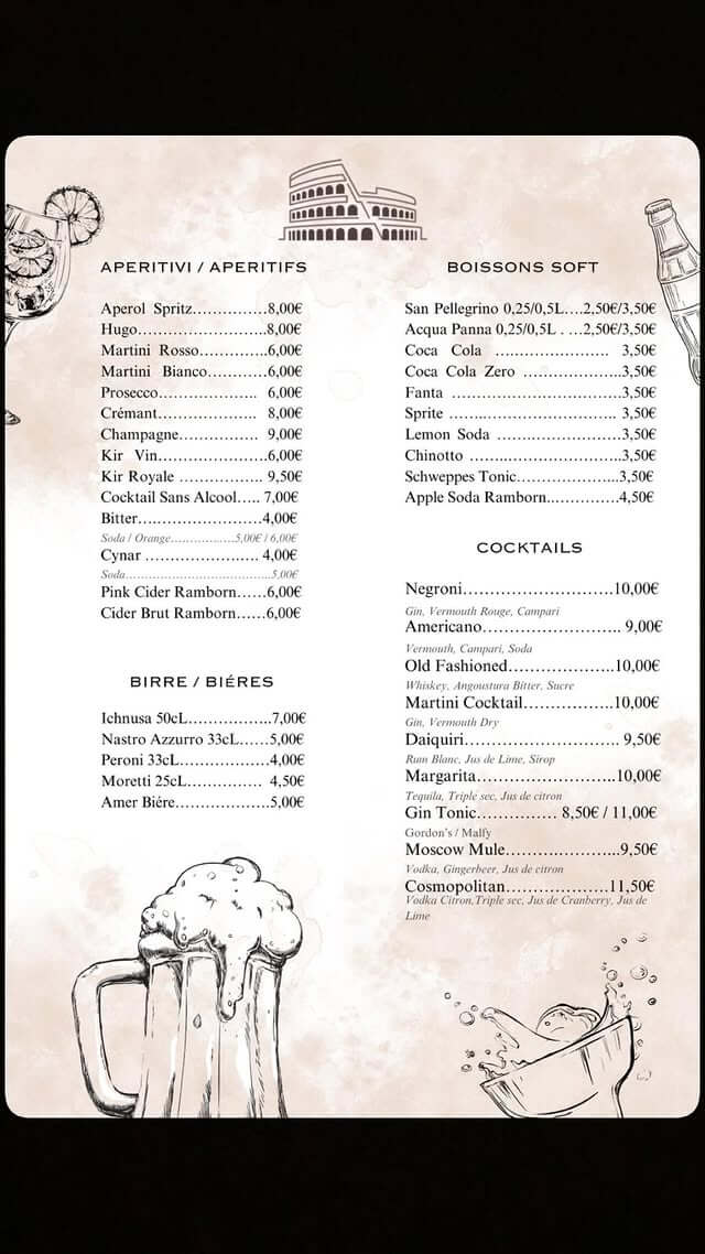Apéritifs/Boissons soft/Bières/Cocktails 1